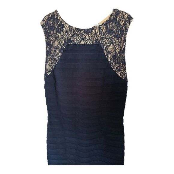 Adriana Papell Navy Blue Cocktail Dress Lace Size 2 Sleeveless Tiered/pleated - Picture 5 of 7